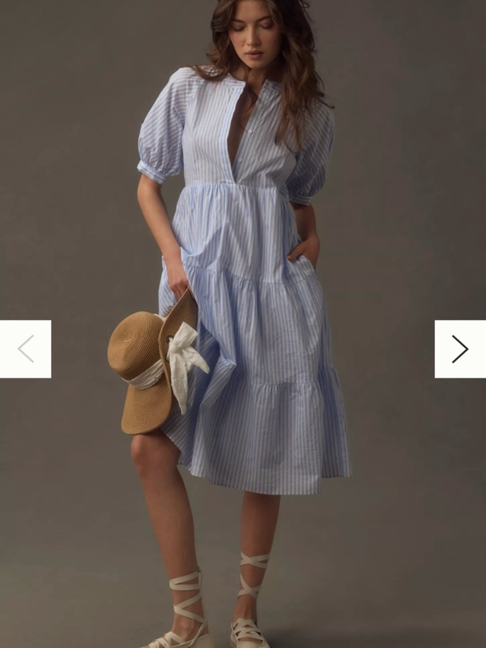 English Factory Blue & White Striped Puff-Sleeve Midi Dress
